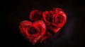 Couple Of Red Roses In Heart Shape With Red Passion Background, generative ai