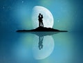 Couple reflected in the moonlight Royalty Free Stock Photo