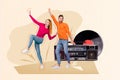 Couple relationship boyfriend girlfriend collage picture dancing hipster oldschool nostalgia clubbing boombox isolated Royalty Free Stock Photo