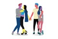 Couple relationships loving man and woman. Walk, a declaration of love and hugs. Vector illustration in a flat style on isolated