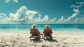 Couple relax on the beach enjoying beautiful sea on the tropical island. Summer beach vacation concept Royalty Free Stock Photo