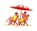 Couple relaxing on beach flat color illustration Royalty Free Stock Photo