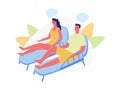 Couple Relaxing on Beach Sitting on Chaise Lounges Royalty Free Stock Photo