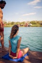 Couple relaxing and enjoying at morning on summer vacation Royalty Free Stock Photo