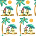 Couple relaxing by seaside on summer vacation seamless pattern Royalty Free Stock Photo