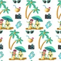 Couple relaxing by seaside on summer vacation seamless pattern Royalty Free Stock Photo