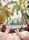 Couple relaxing in tropical environment