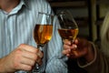 Couple in restaurant with glasses