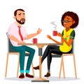 Couple In Restaurant Vector. Man And Woman. Sitting Together And Drinking Coffee. Lifestyle. Isolated Cartoon