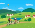 Couple Ride Bicycles on Rural Landscape vector