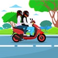 Couple Ride Motorcycle Wearing Helmet Flat