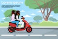 Couple Ride Motorcycle Wearing Helmet Flat