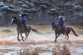 Couple of Cowboy Riders Galloping In The Wetlands Generative AI Royalty Free Stock Photo