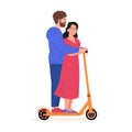 Couple rides together on a electric walk scooter. Royalty Free Stock Photo