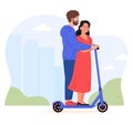 Couple rides together on a electric walk scooter. Royalty Free Stock Photo