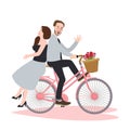 Couple riding bike bicycle romance beautiful dating laughing happiness together
