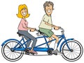 Couple riding a blue tandem bicycle Royalty Free Stock Photo