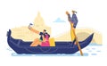 Couple riding gondola in Venice, Italy - flat vector illustration isolated on white background. Royalty Free Stock Photo