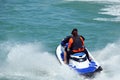 Couple riding Tandem on a Speeding Jet Ski.