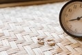 Couple ring on weave table with clock