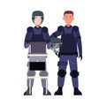 Couple of riot polices with uniforms characters Royalty Free Stock Photo