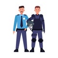 Couple of riot polices with uniforms characters Royalty Free Stock Photo