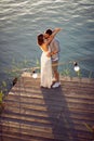 Couple the river at sunset kissing.Lifestyle, love, dating, vacation