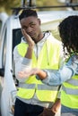 couple on road having problem with car Royalty Free Stock Photo
