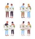 Couple road journey semi flat color vector characters set