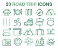 Couple road trip set. Young man and woman going on vacation by a car.