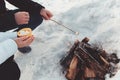 Couple roast marshmallow over campfire Royalty Free Stock Photo