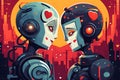 A couple of robots kissing in love