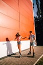 A couple roller-skating at sunset Royalty Free Stock Photo