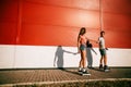 A couple roller-skating at sunset Royalty Free Stock Photo