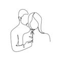 Couple romantic continuous line drawing vector. Concept of a man give a glower to his girl. Boyfriend and girlfriend surprised