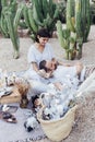 Couple on romantic date lay on picnic blanket Royalty Free Stock Photo