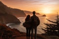 A couple on a romantic getaway, exploring a dreamy destination and enjoying a scenic view together, emphasizing the idea of love