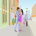Couple romantic kissing date on street