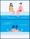 Couple Romantic Meeting Set Vector Illustration