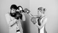 Couple romantic relationships. Man and woman boxing fight. Boxers fighting gloves. Conflict concept. Family life Royalty Free Stock Photo