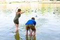 Couple romping cheerful in lake Royalty Free Stock Photo