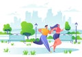 Man and woman characters running in the park. Happy active people doing workout outside. Royalty Free Stock Photo