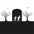 The Couple Running Into A Black Room Illustration