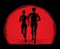 Couple running, Marathon runner, Man and woman running together graphic vector.