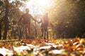 Couple in the park. On the move.