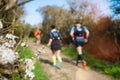 couple doing a trek in the countryside in spring Royalty Free Stock Photo