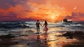 A Couple\'s Walk on the Beach at Sunset
