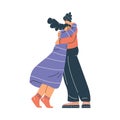 Couple of sad woman and man hugging to support each other flat vector, cartoon people embracing, empathy and compassion Royalty Free Stock Photo