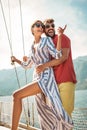 Couple on a sail boat in the summer. Royalty Free Stock Photo