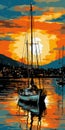 Vibrant Sailboat Painting In Graphic Design Poster Art Style